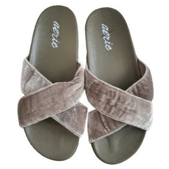 Aerie Women's Velvet Double Criss-Cross Strap Slip-On Sandals Gray Size 7 NWOT - Picture 10 of 10